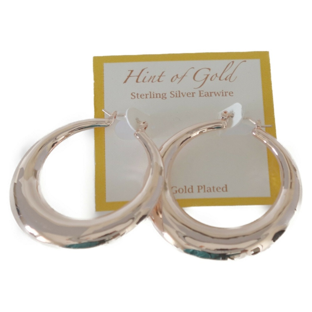 Hint of Gold Sterling Silver Puffed Hoop Earrings